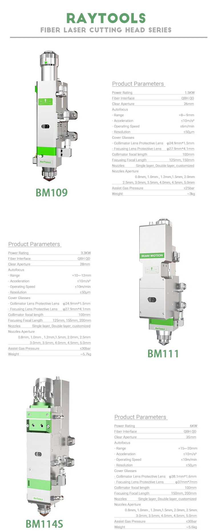 Raytools High Speed Cutting Head for Laser Cutting Metal BM109 BM111 BM114S BM115